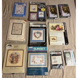 Vtg Crosstitch Kits NEW Dimensions Bucilla Sunset Lot 11 Floral Children Love